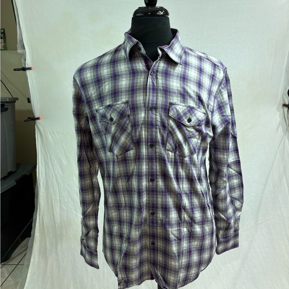 Bugatchi Shirt Medium Mens Shaped Fit Purple Long Sleeve Button Up